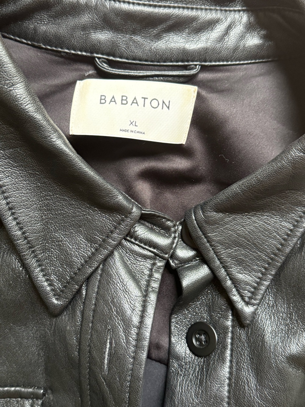 Babaton Black Leather Moto Jacket with Folded Collar